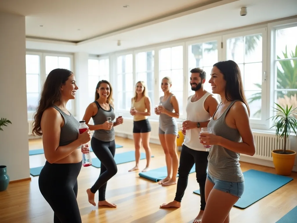 A friendly group at Blue Sky Pilates chatting after class